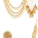 Bindhani Fashion Bollywood Jewellery Traditional Ethnic Bridal Bride Wedding Bridesmaid Gold Plated Kundan Pearl Drop Jhumka Jhumki Head chain Indian Bahubali Earrings Jewelry For Women